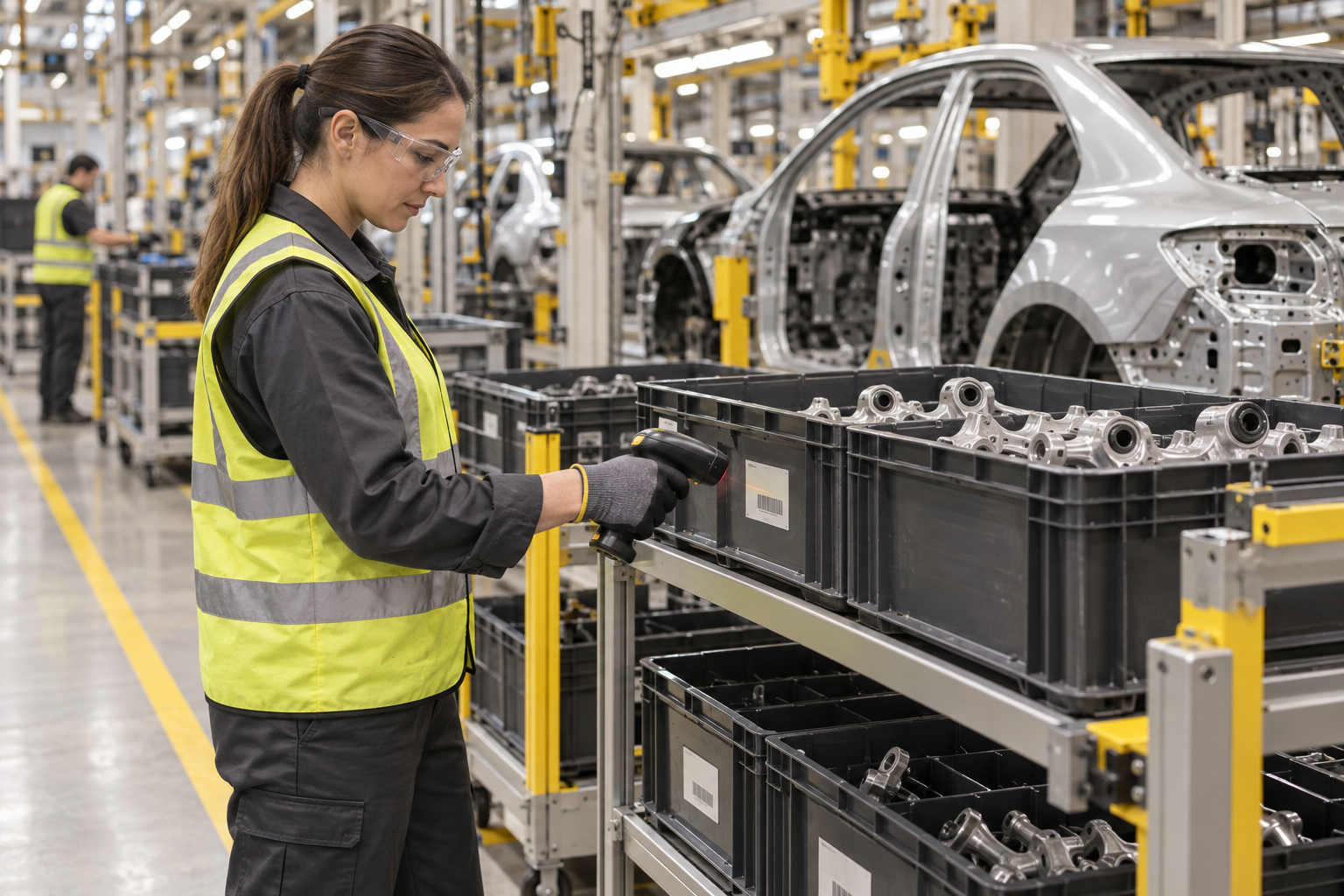 Concept image of line-side material handling and scanning in an automotive plant